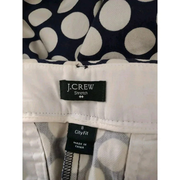 J. Crew Sz 8 Stretch City Fit Blue W/White Polka Dot Skimmer Pants W/Pockets - Picture 4 of 6